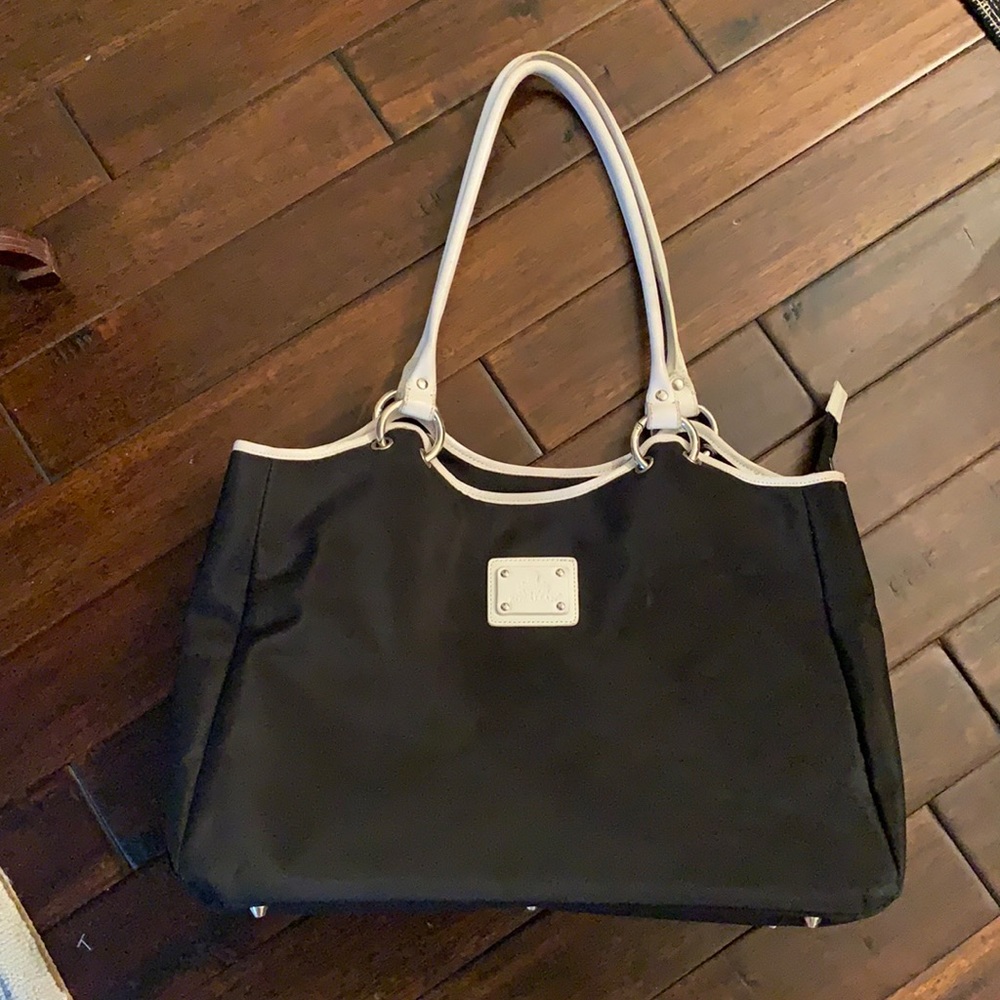 Rowallan Black Nylon and White Leather Tote Bag